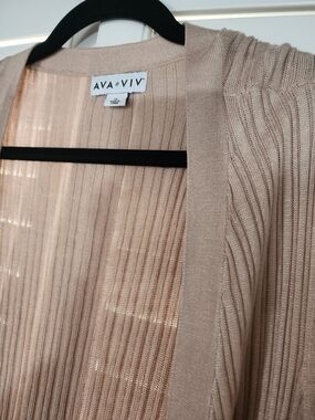 Ava & Viv Long Lightweight Ribbed Open Cardigan in Beigh